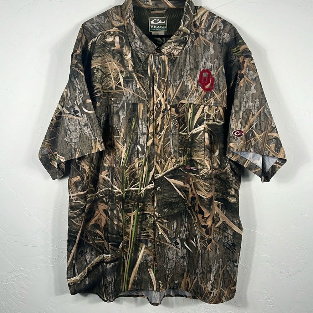 🔥Camo DRAKE WATERFOWL x OKLAHOMA SOONERS Short Sleeve Button Down Shirt - Sz XL